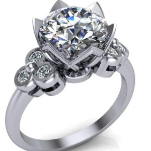 Round Center Stone Triple Bezel Set Diamond Sides Ring
