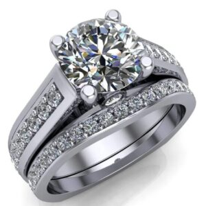 Round Center Stone 4-Prong Setting with Round Bezel Accent with Diamond Shoulder Cathedral Euro Shank Solitaire Ring