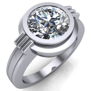 Round Moissanite Full Bezel Thick Shank Ring