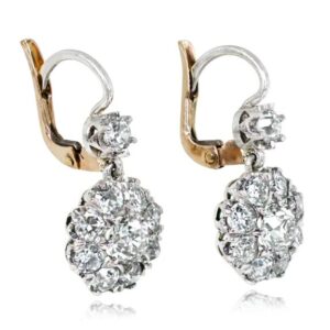Rare 3.20 Carat Cluster Old European Cut Diamond Earring. Prong Set Diamond Earring. Platinum Earring. I Color and VS1-VS2 Clarity.